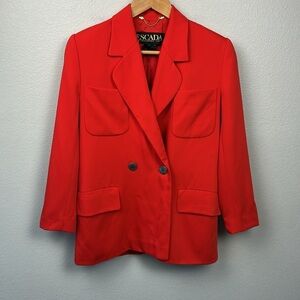 Escada Wool Blazer Red Double Breasted Pockets Collar Oversized Boxy 6